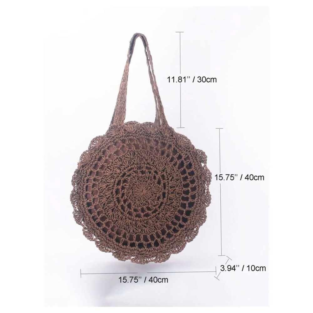 Boho Coffee Brown Straw Round Bag - Picture 7 of 7